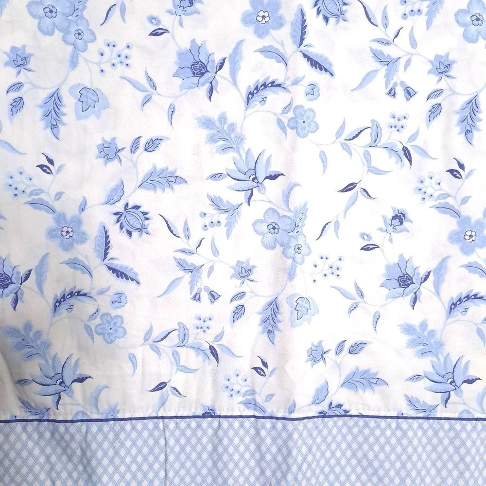 Vintage Floral Flat Bed Sheet Twin Blue White Vintage Toile Cottagecore Fabric